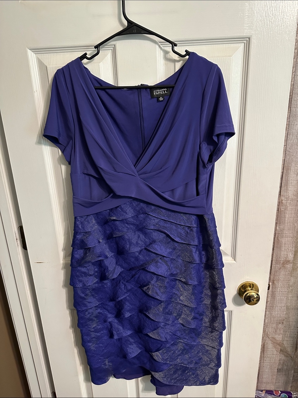 Adrianna Papell Royal Purple Layered Ruffle V-Neck Dress